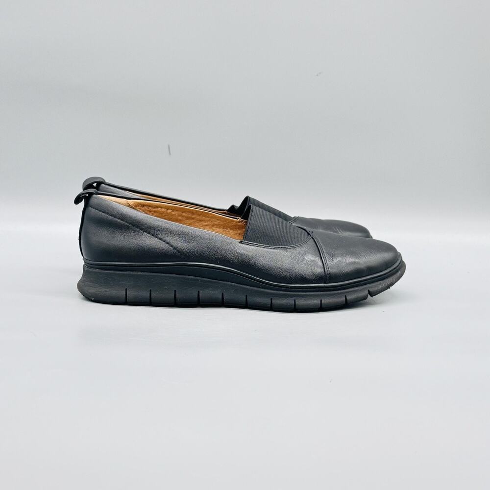Vionic Shoes Womens 8 Black Leather Linden Slip On Loafer Flats Walking Casual